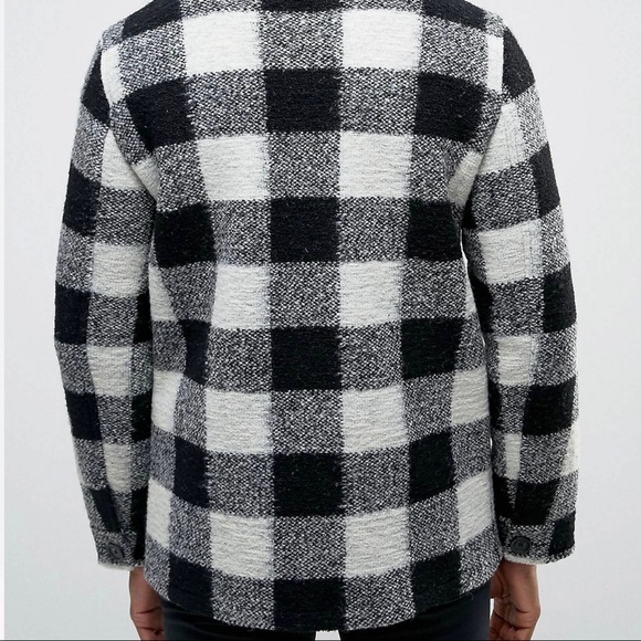 ASOS Checked Peacoat with Borg Collar in Black XXS - Picture 2 of 6